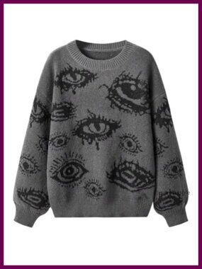 Y2K Goth Punk Cropped Sweater Crewneck Pullover with Eye Graphic